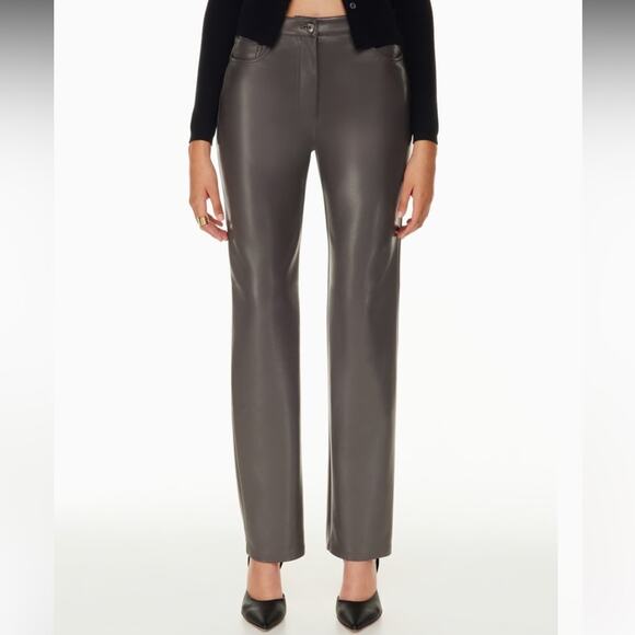 Aritzia Wilfred The Melina Faux Leather Pants Women Size 4 Straight Leg Grey - Picture 1 of 13